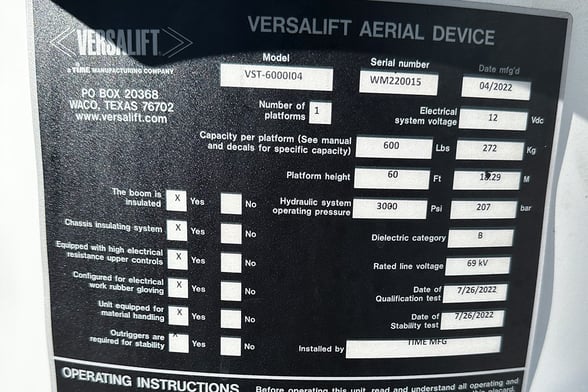 Used 2022 Versalift VST-6000-MHI-04 on Used 2023 International HV507