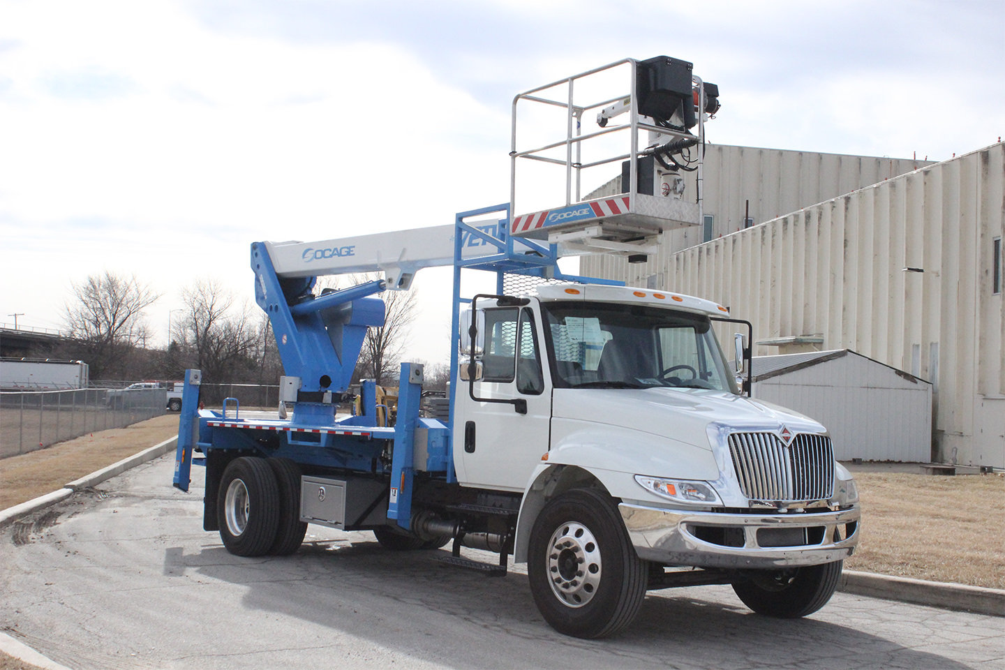 New Socage 72TW aerial lift for sale on International 4300SBA chassis Front
