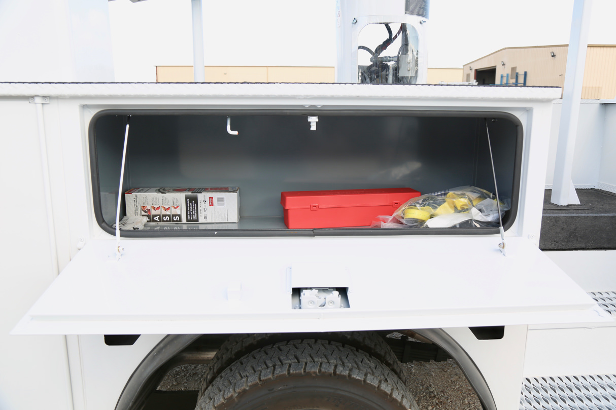 Versalift SST-40-EIH bucket truck on Ram 5500 for rent compartment